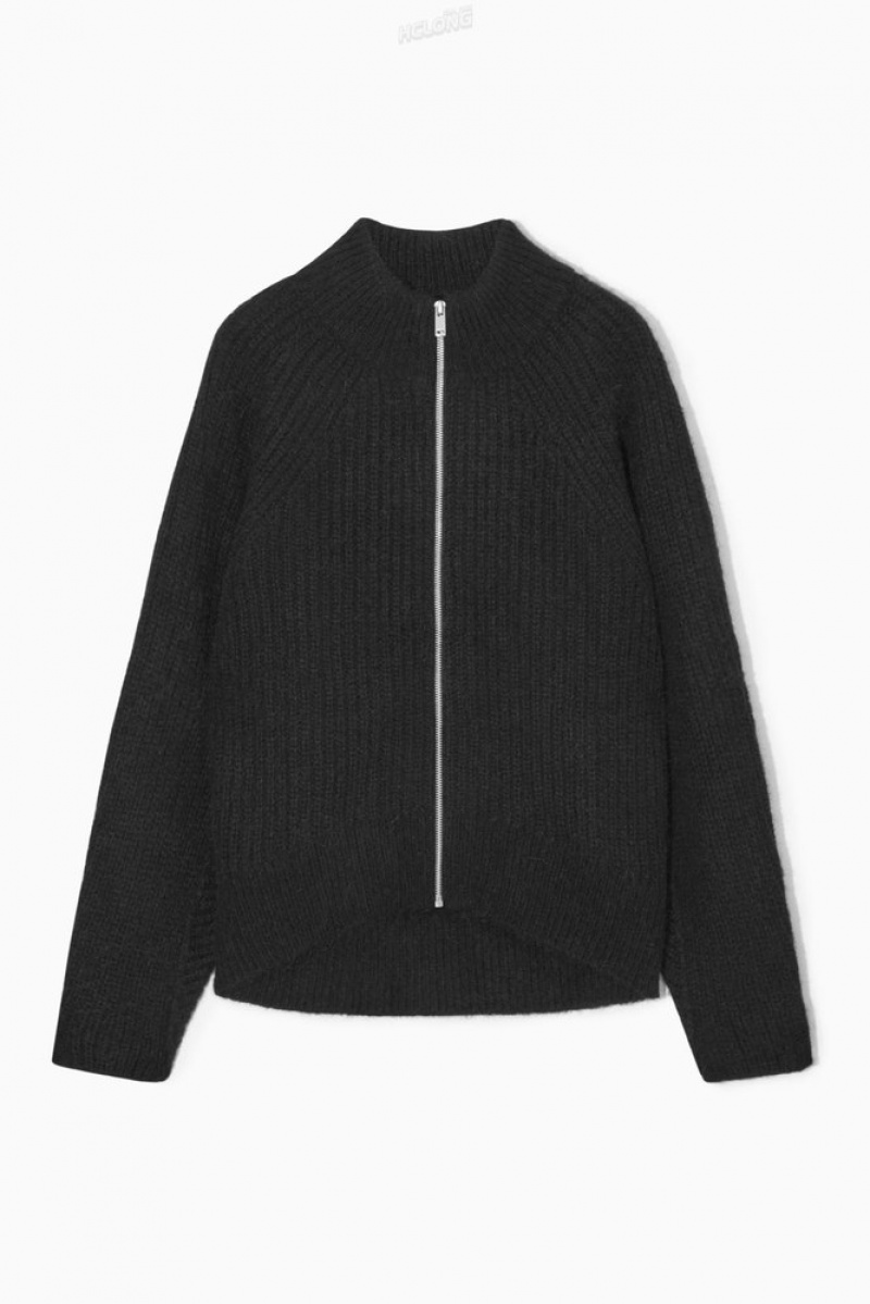 COS Alpaca-Blend Zip-Up Cardigan Noir | 682140-CJF