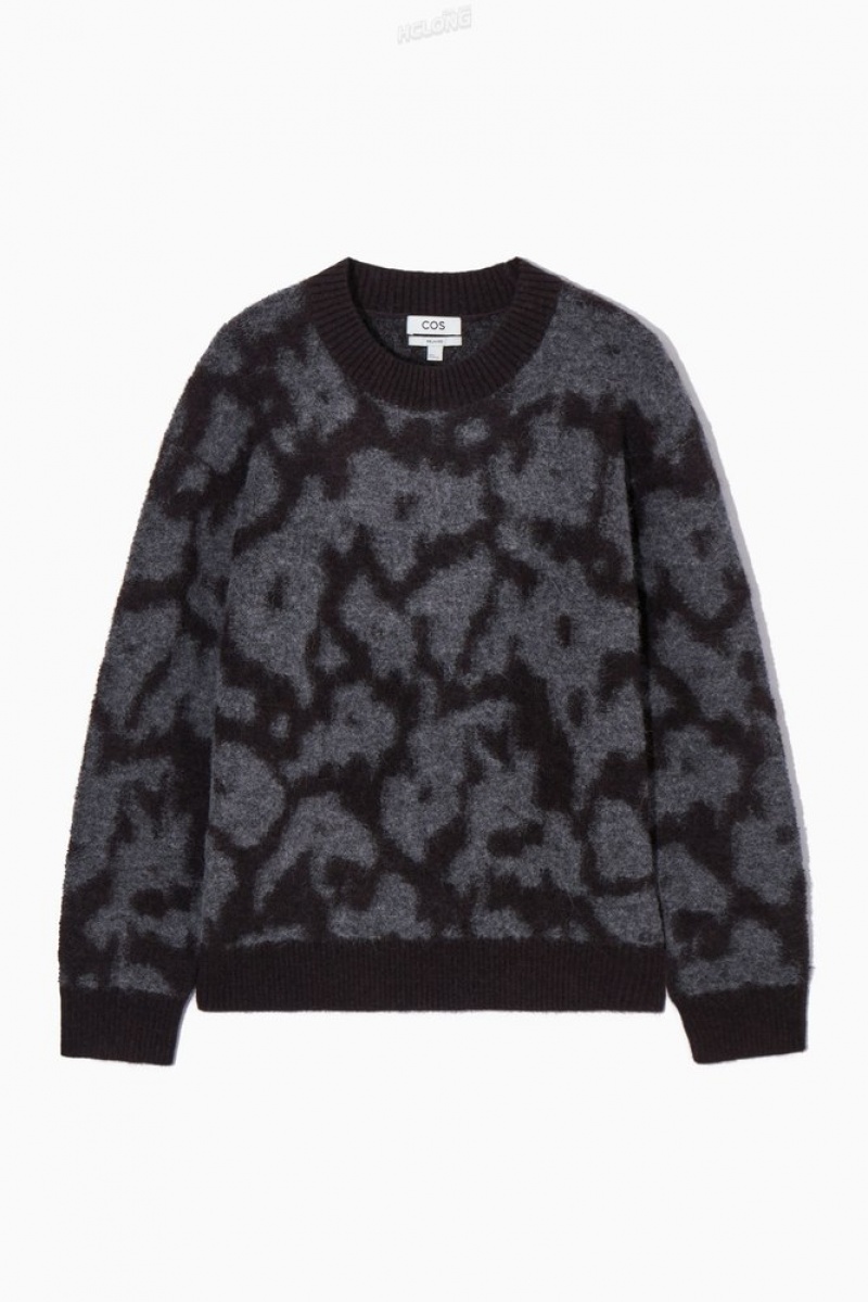 COS Animal-Jacquard Alpaca-Blend Jumper Marron Foncé Grise | 023418-JIM