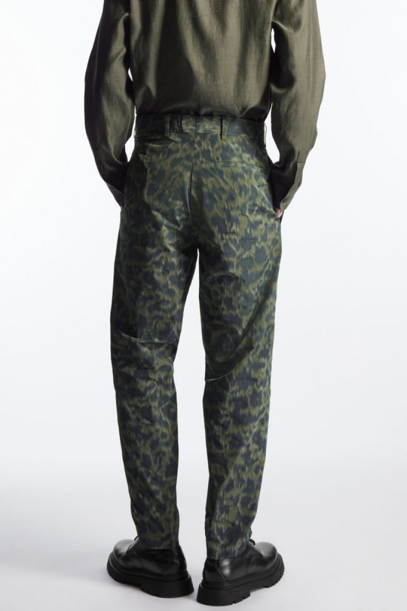 COS Animal-Jacquard Trousers - Droit Kaki Vert | 928316-IOC