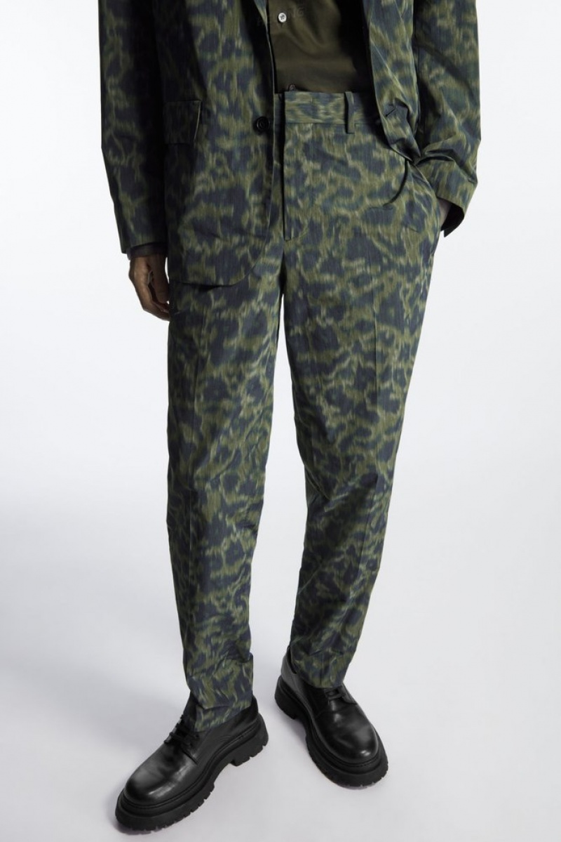 COS Animal-Jacquard Trousers - Droit Kaki Vert | 928316-IOC