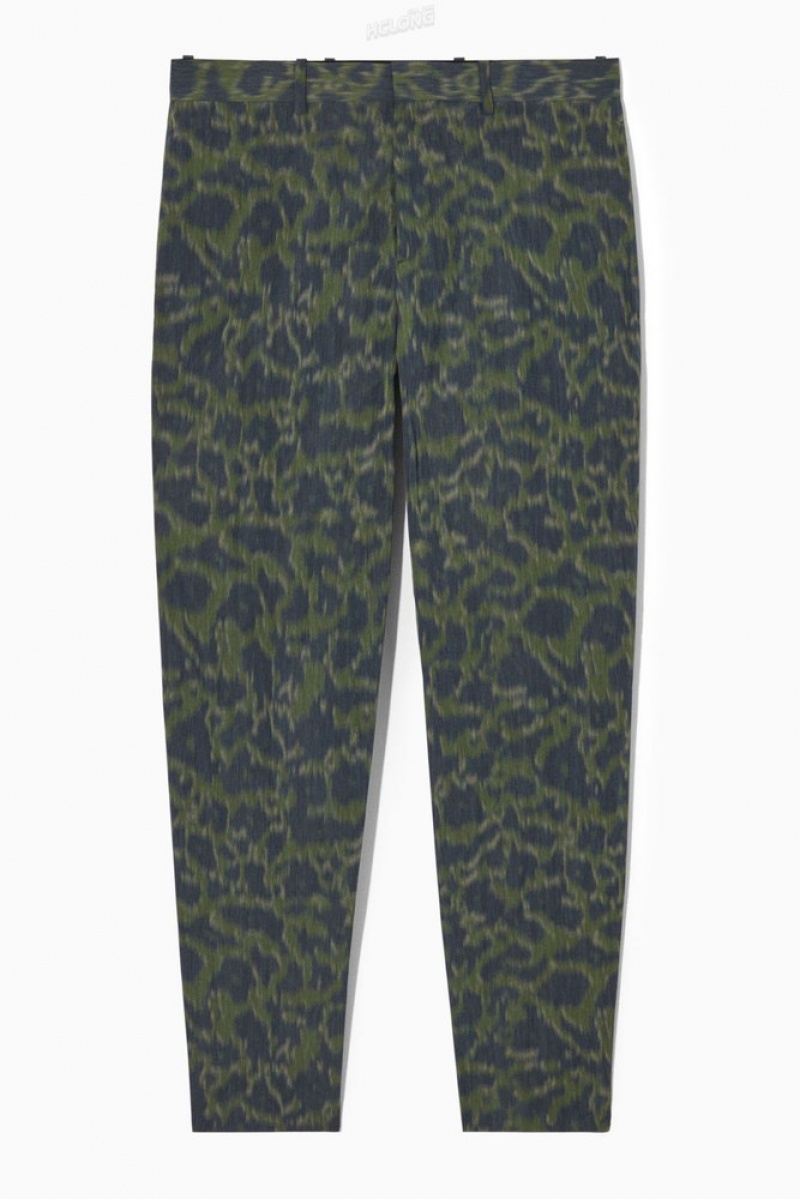 COS Animal-Jacquard Trousers - Droit Kaki Vert | 928316-IOC