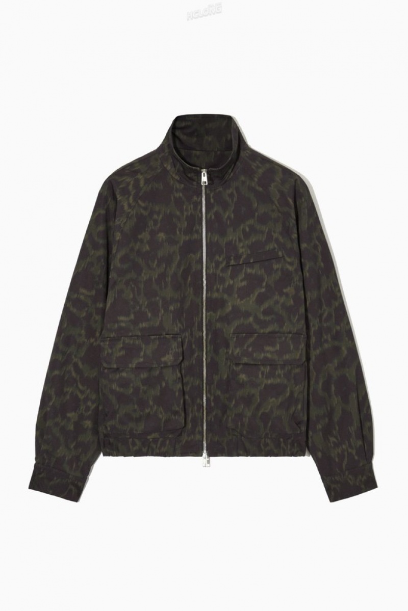 COS Animal-Print Harrington Jacket Kaki Marron | 941380-XBE