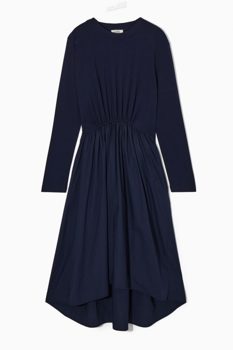 COS Asymmetric Gathered-Taille Midi Robe Noir | 146352-ALM