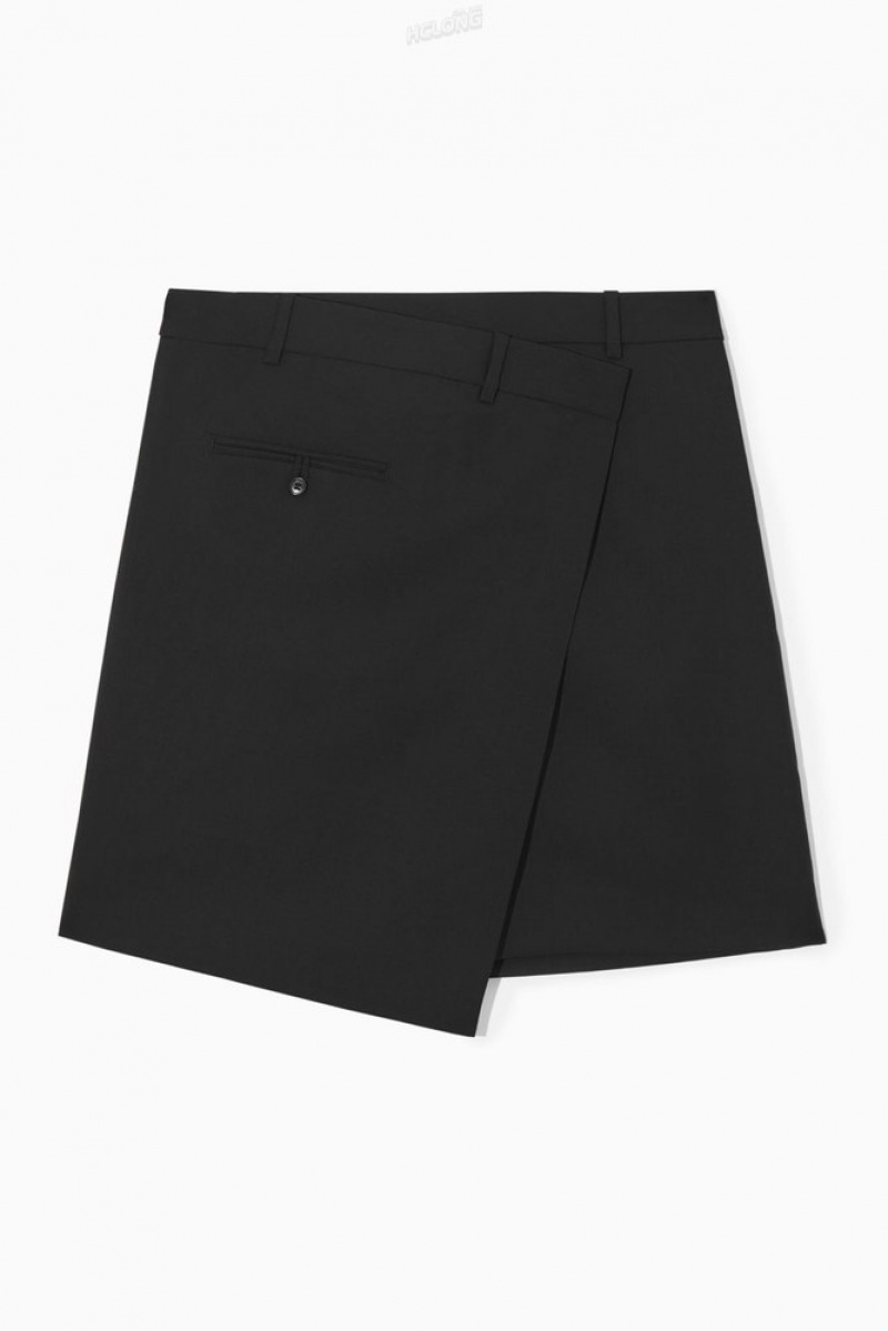 COS Asymmetric Laine Mini Wrap Skirt Noir | 726351-VOT