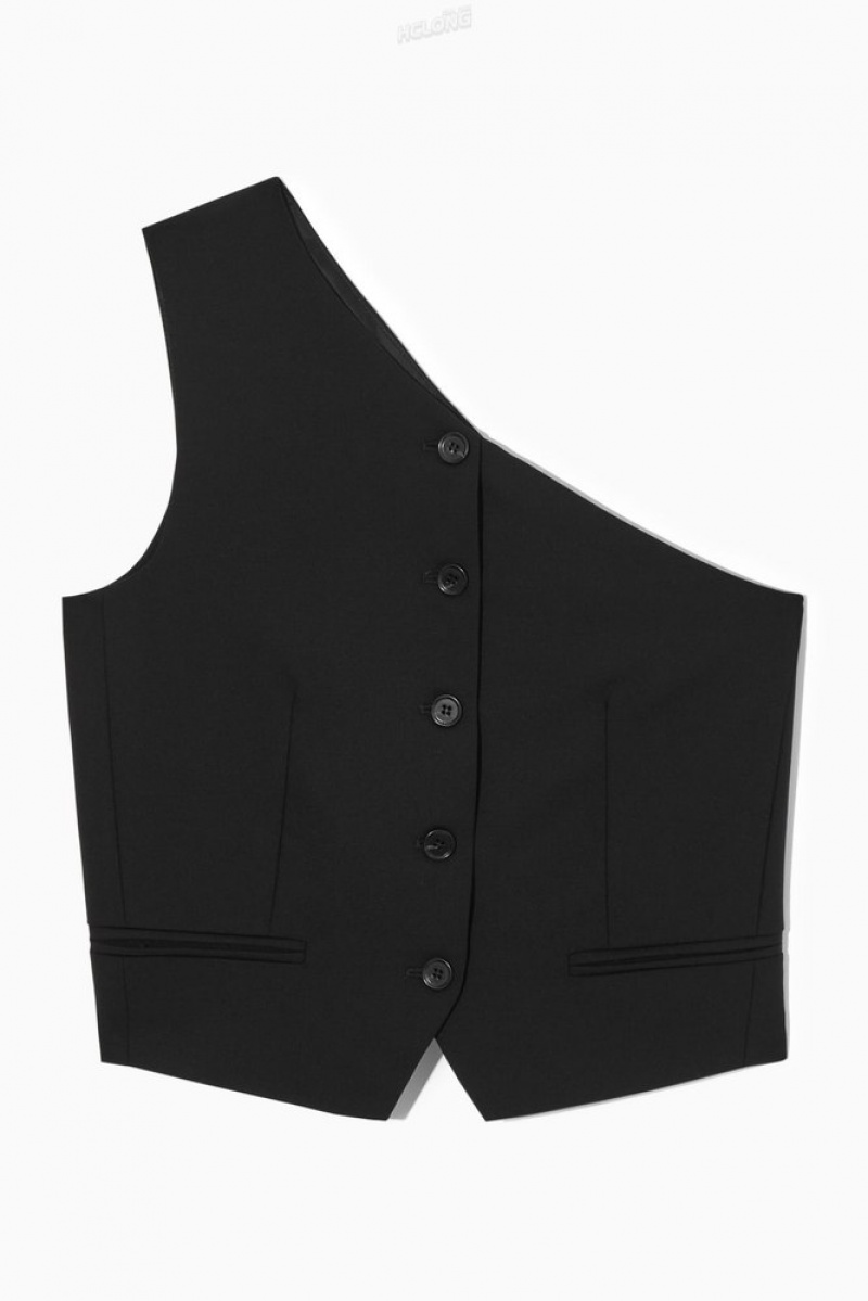 COS Asymmetric Tailored Laine Vest Noir | 501627-QOT