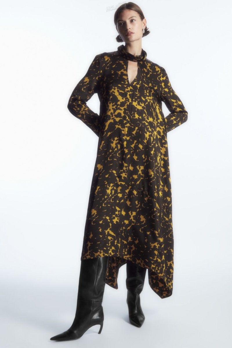 COS Asymmetric Tortoiseshell-Print Robe Marron Noir | 186249-XRJ