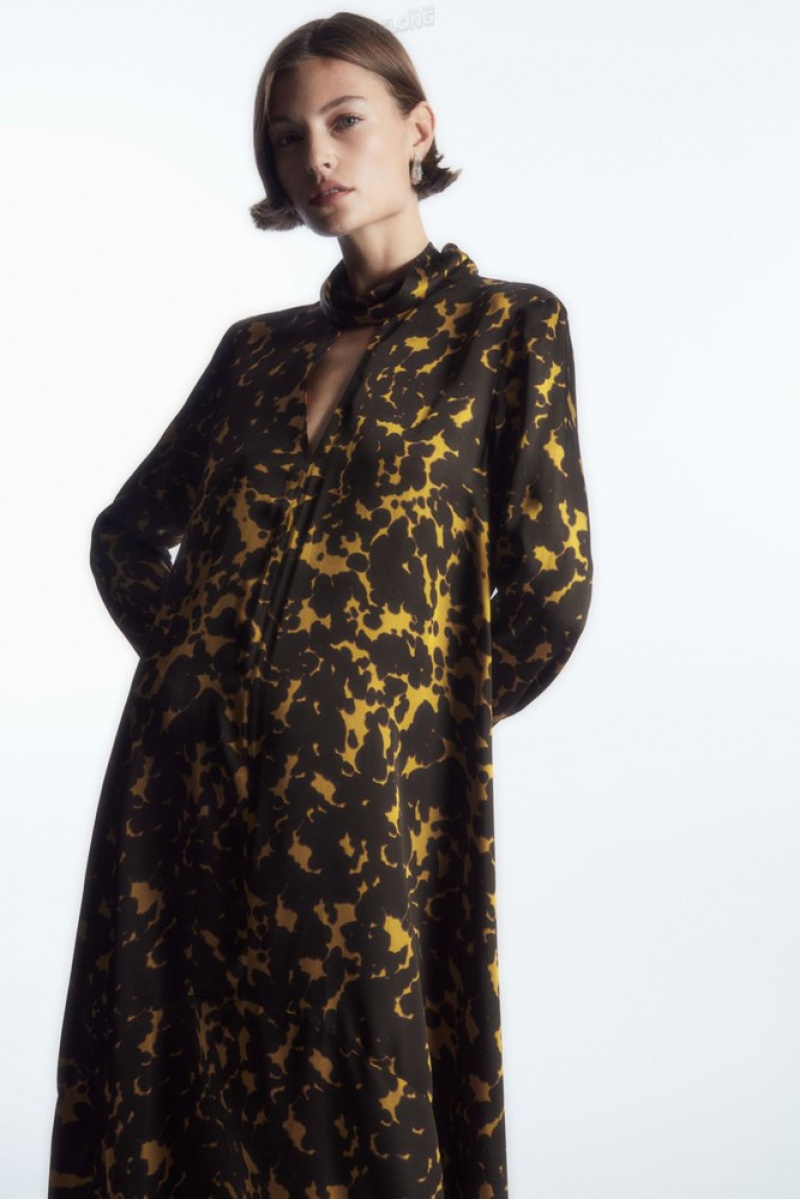 COS Asymmetric Tortoiseshell-Print Robe Marron Noir | 186249-XRJ