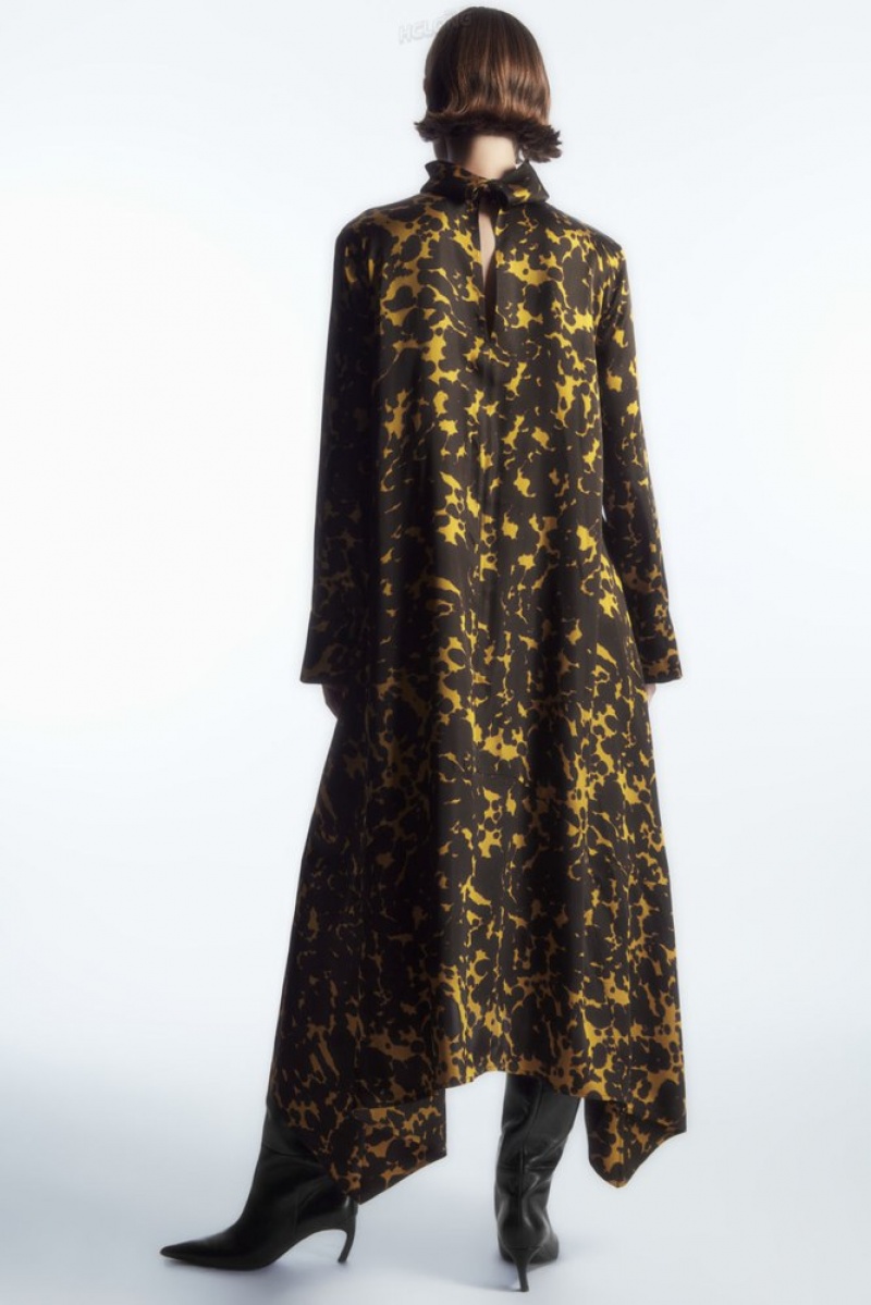 COS Asymmetric Tortoiseshell-Print Robe Marron Noir | 186249-XRJ