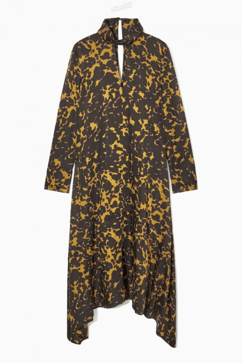 COS Asymmetric Tortoiseshell-Print Robe Marron Noir | 186249-XRJ