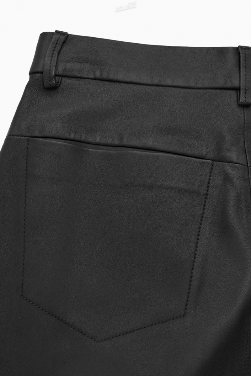 COS Barrel-Leg Cuir Trousers Noir | 260857-UYM