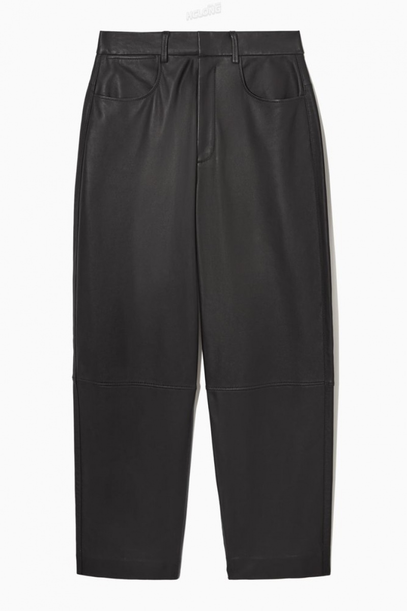 COS Barrel-Leg Cuir Trousers Noir | 260857-UYM