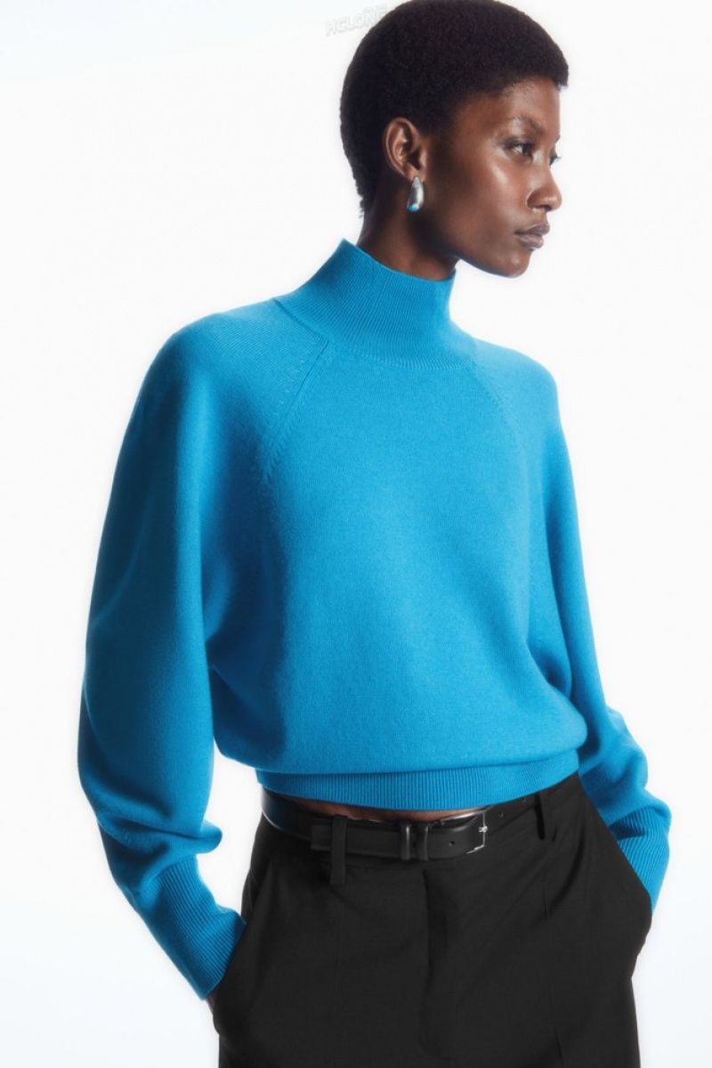 COS Batwing-Sleeve Merino Laine Jumper Turquoise | 605924-HVN