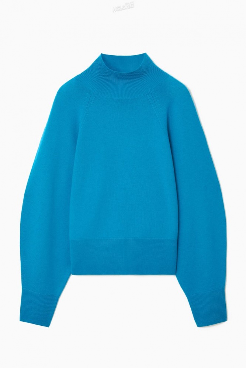 COS Batwing-Sleeve Merino Laine Jumper Turquoise | 605924-HVN