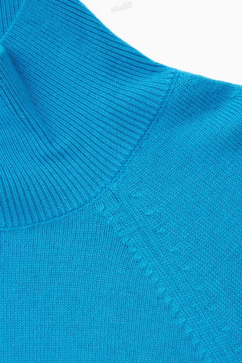 COS Batwing-Sleeve Merino Laine Jumper Turquoise | 605924-HVN