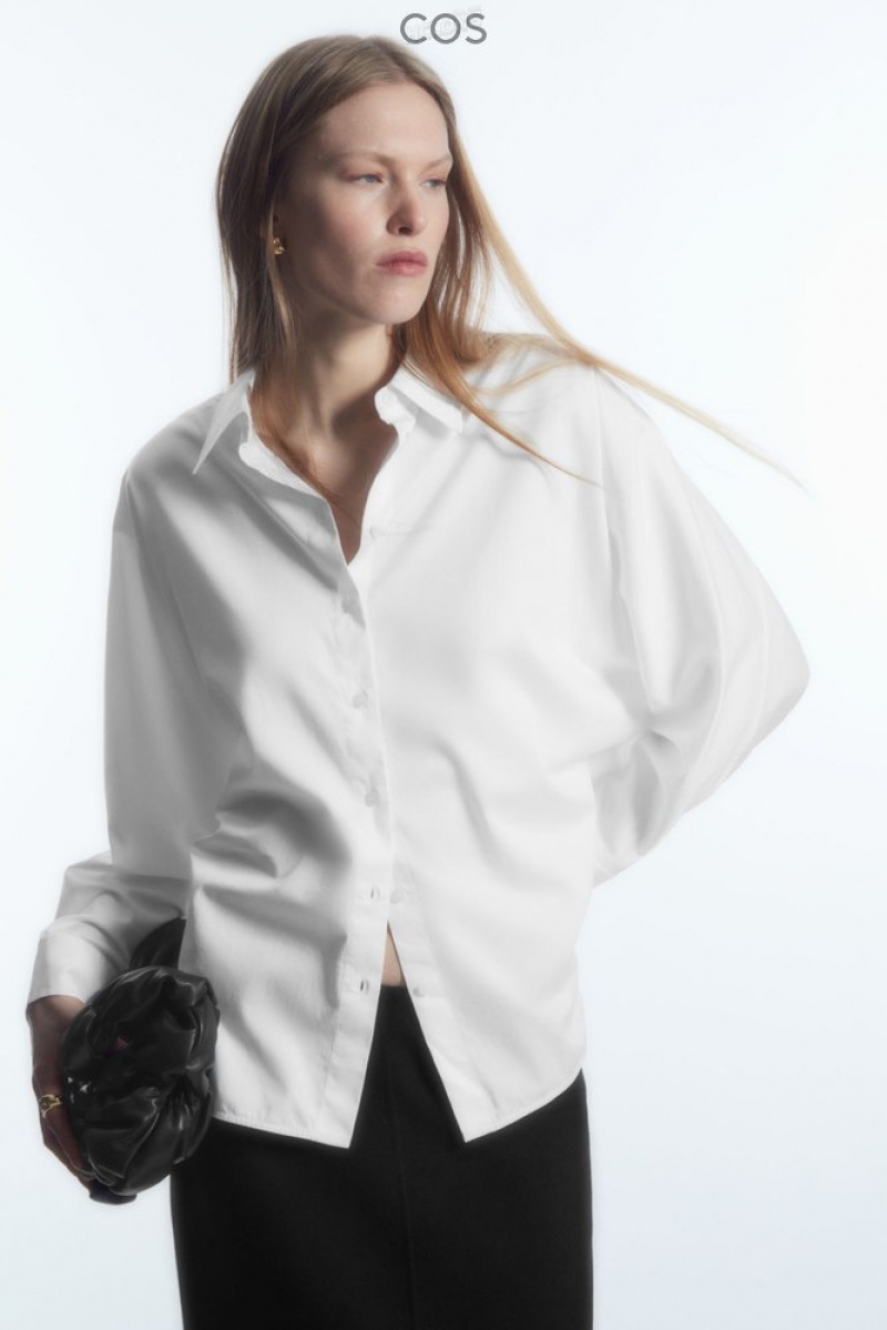 COS Batwing-Sleeve Twill Shirt Blanche | 645923-RFM