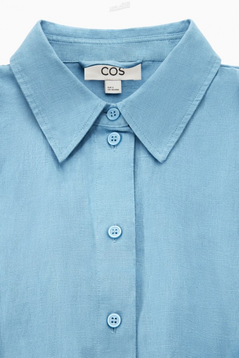 COS Belted Linen Shirt Robe Bleu Clair | 210836-GLX