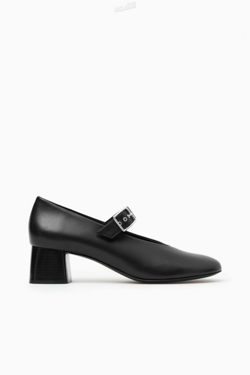 COS Block-Heel Cuir Mary-Jane Pumps Noir | 483027-KAU