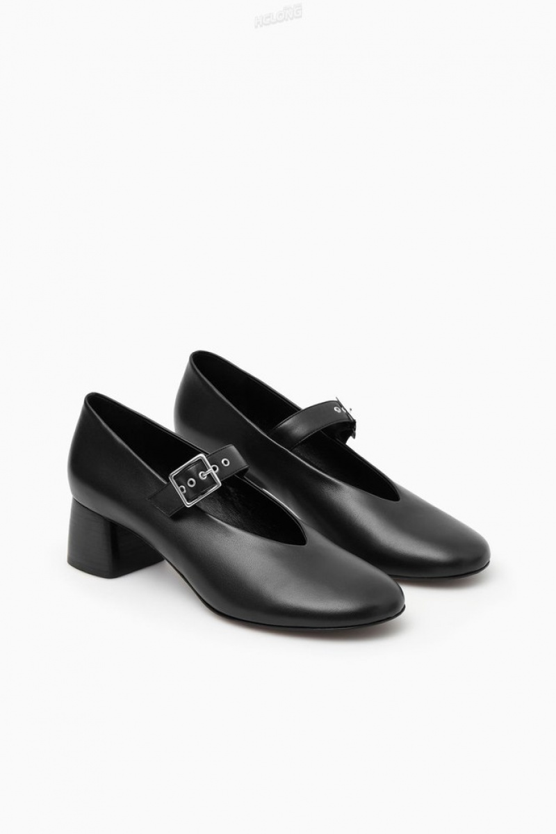 COS Block-Heel Cuir Mary-Jane Pumps Noir | 483027-KAU