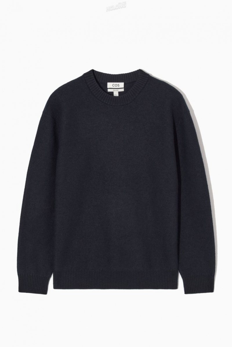 COS Boiled-Laine Crew-Neck Jumper Bleu Marine | 612048-USF