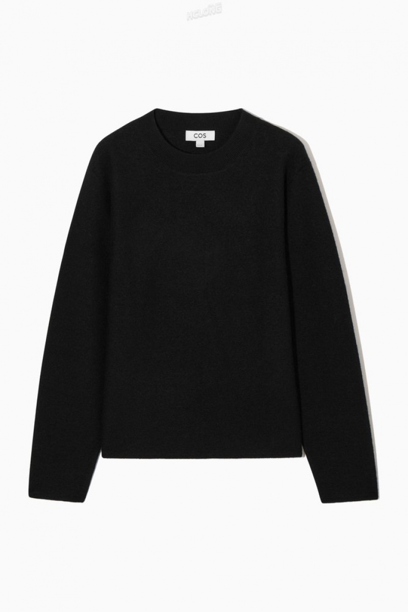 COS Boiled Merino Laine Pull Noir | 398026-QPC