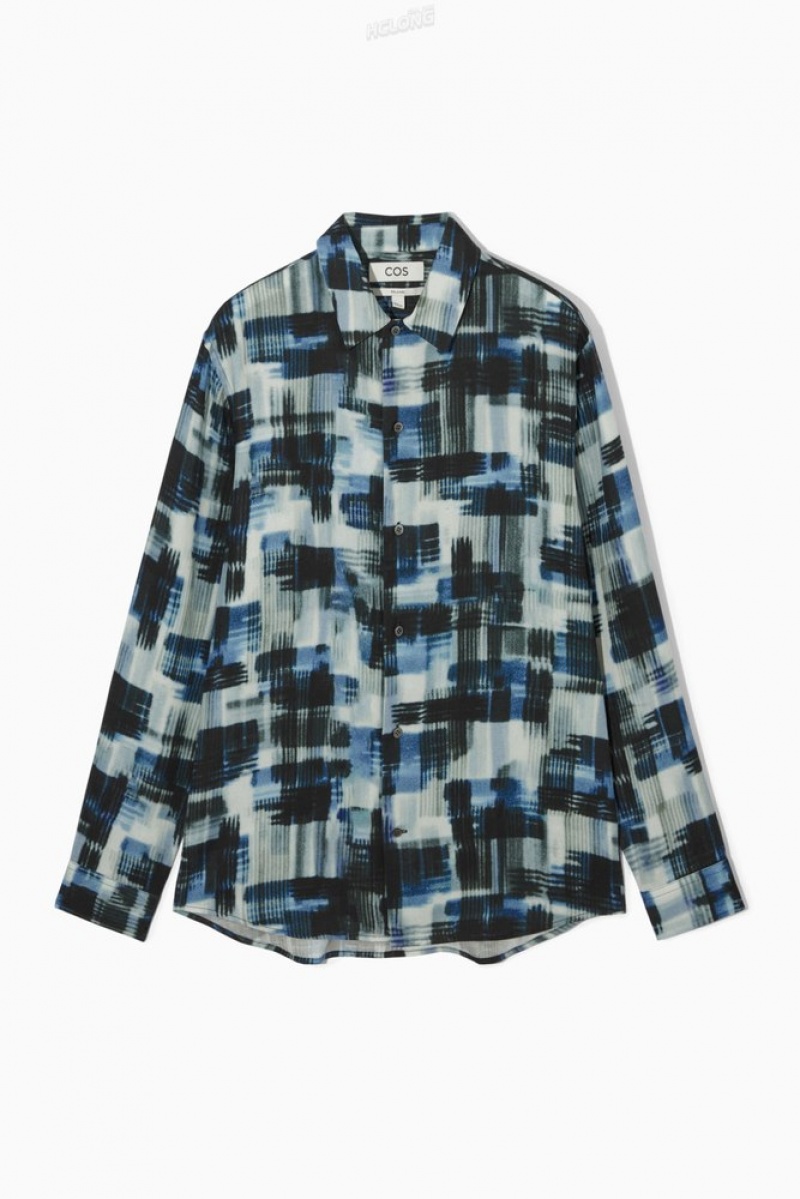 COS Brushstroke-Print Shirt Noir Bleu Blanche | 479618-OVD