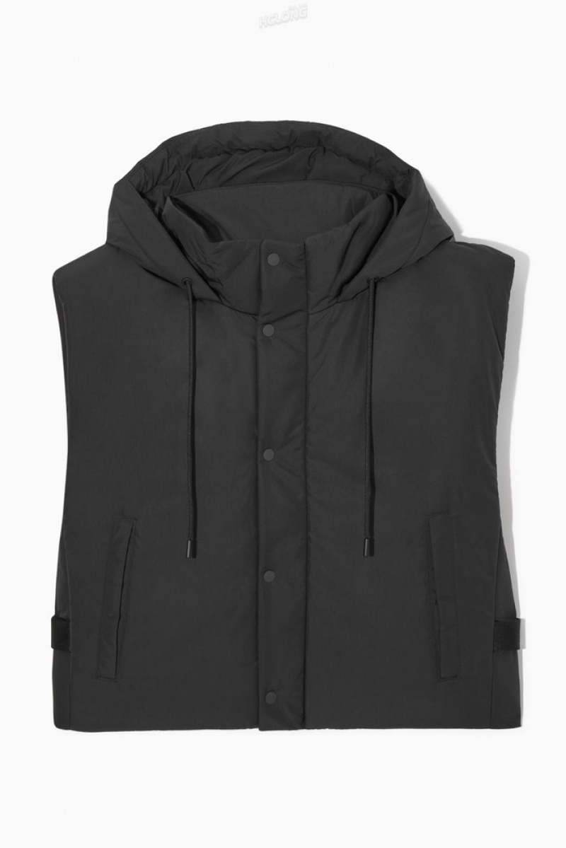 COS Buckled-Side Rembourré Encapuchonné Gilet Noir | 514923-JVL