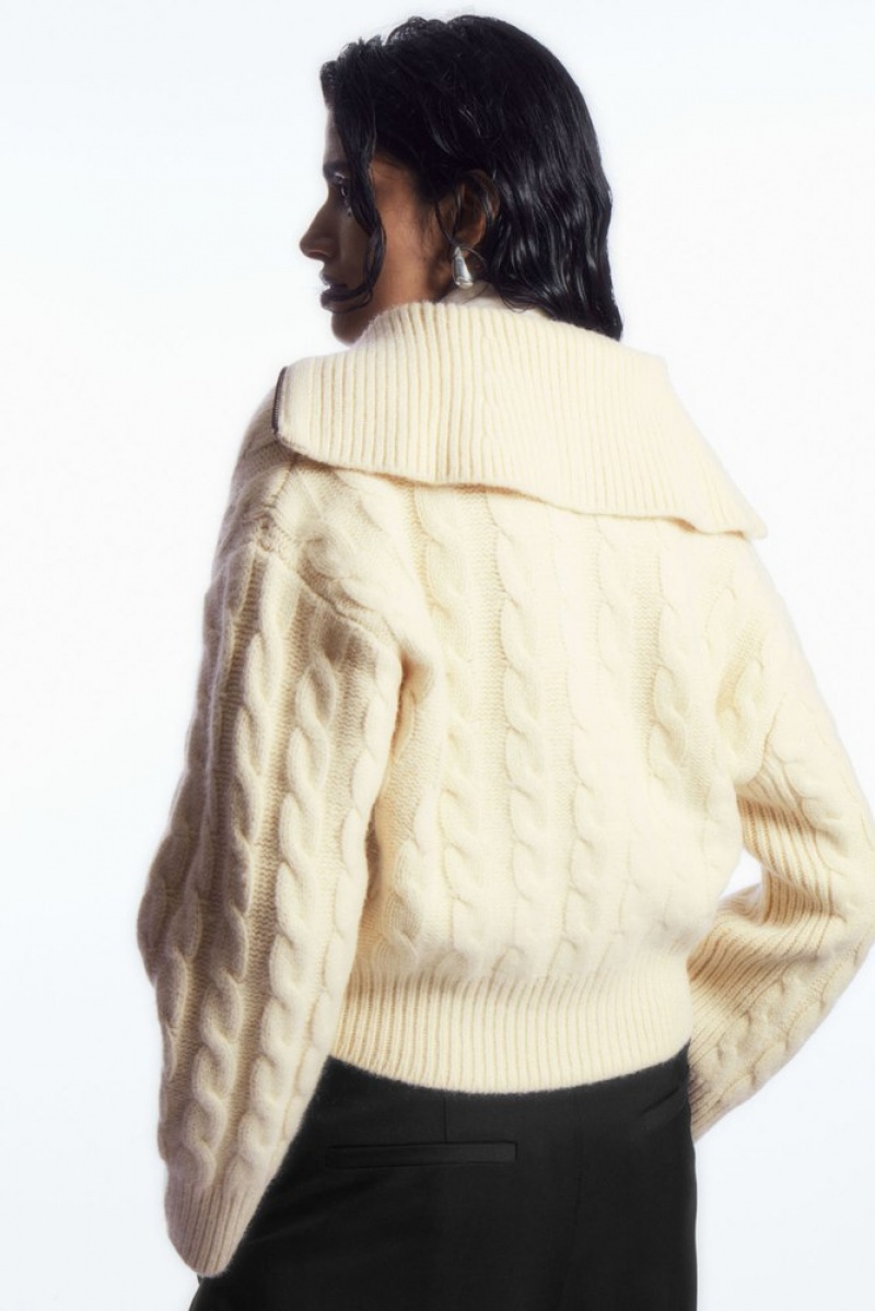 COS Cable-Knit Laine Zip-Up Jacket Blanche | 268739-UKA