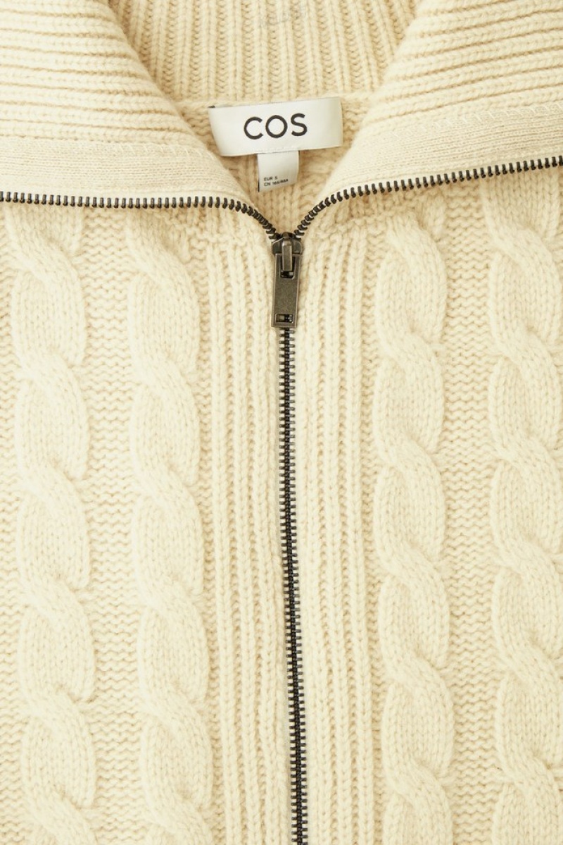 COS Cable-Knit Laine Zip-Up Jacket Blanche | 268739-UKA