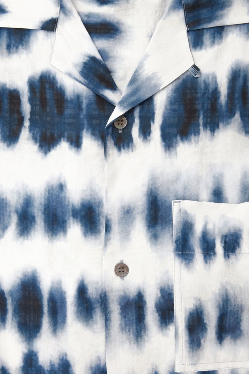 COS Camp-Collar Seersucker Shirt Blanche Bleu | 305648-YPT