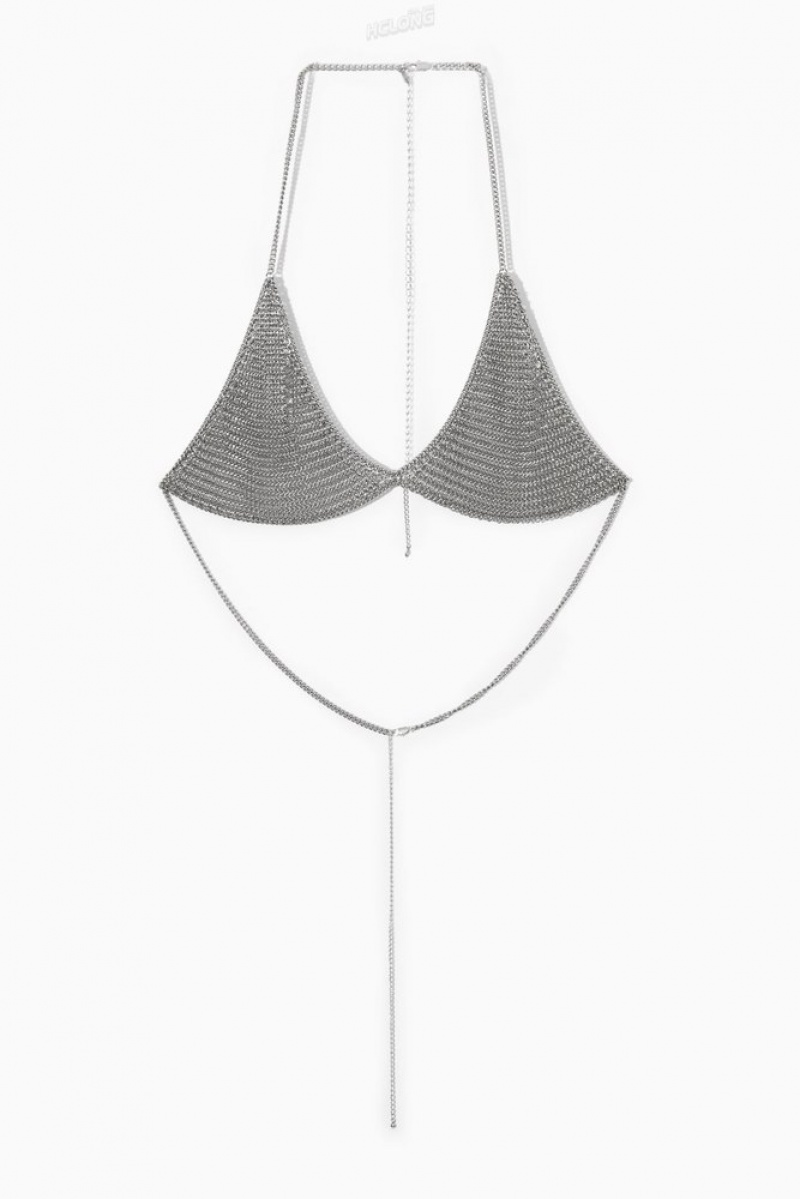 COS Chainmail Triangle Bra Argent | 092348-SVM