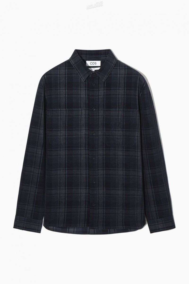 COS Checked Corduroy Shirt Bleu Marine Grise | 613289-OQX