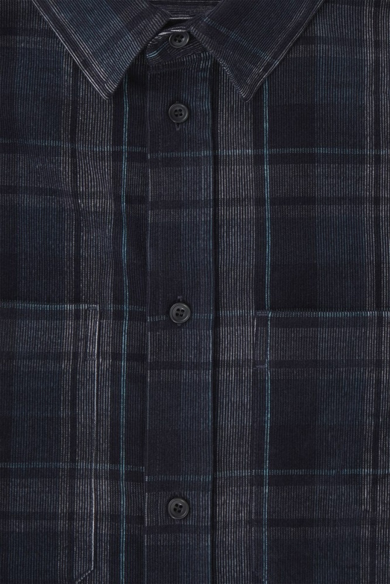 COS Checked Corduroy Shirt Bleu Marine Grise | 613289-OQX