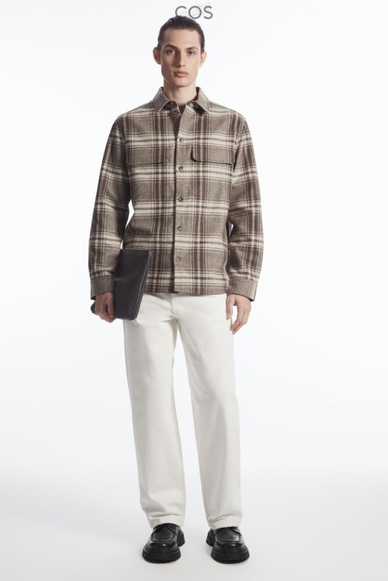 COS Checked Laine-Flannel Overshirt Marron Blanche | 178652-ODV