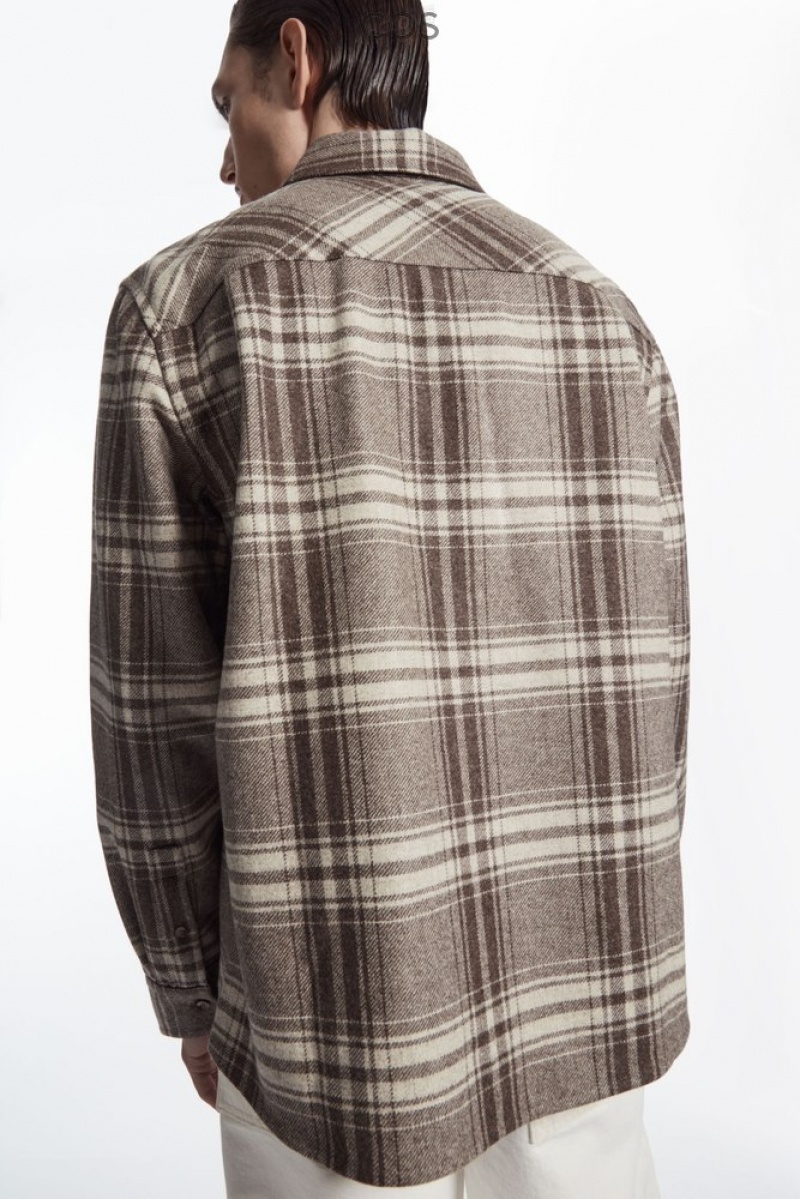 COS Checked Laine-Flannel Overshirt Marron Blanche | 178652-ODV