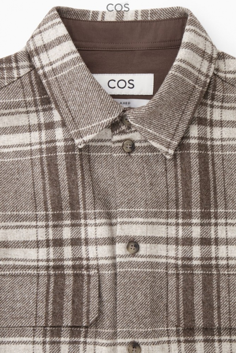 COS Checked Laine-Flannel Overshirt Marron Blanche | 178652-ODV