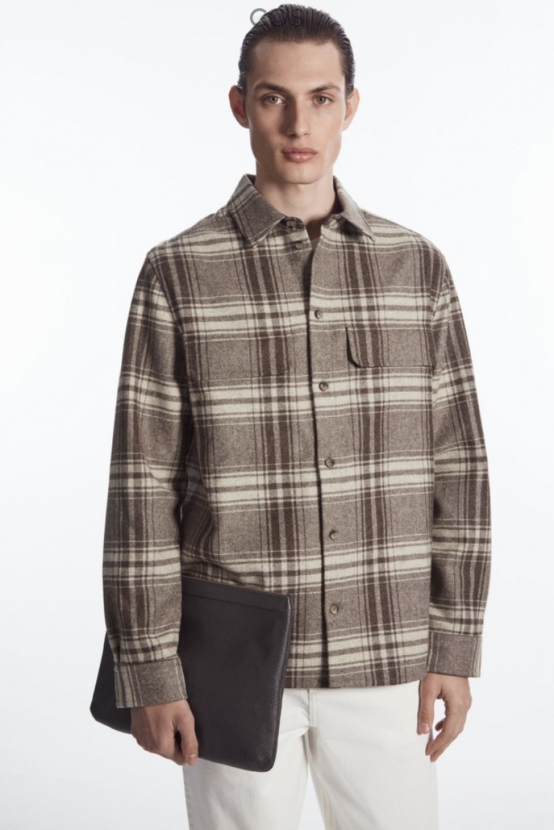 COS Checked Laine-Flannel Overshirt Marron Blanche | 178652-ODV