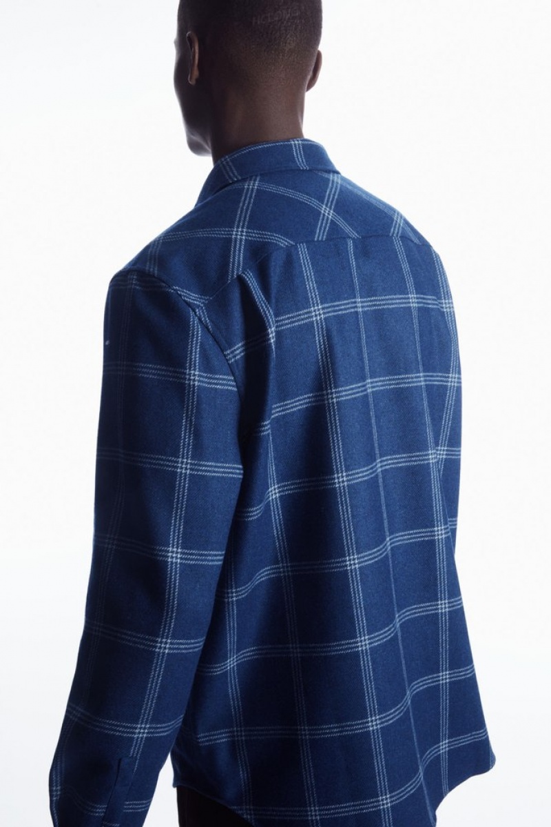 COS Checked Laine Shirt Bleu | 509761-SJM