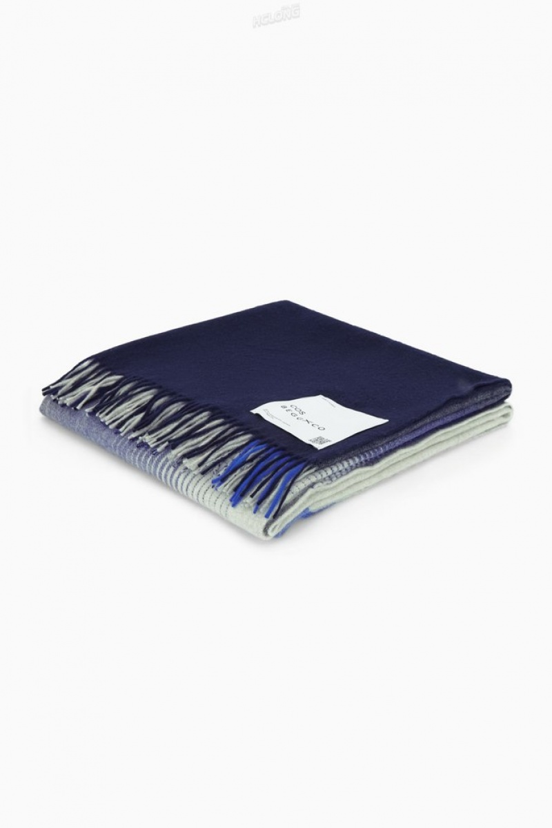 COS Checked Lambswool And Cashmere Blanket Bleu | 921374-JCX