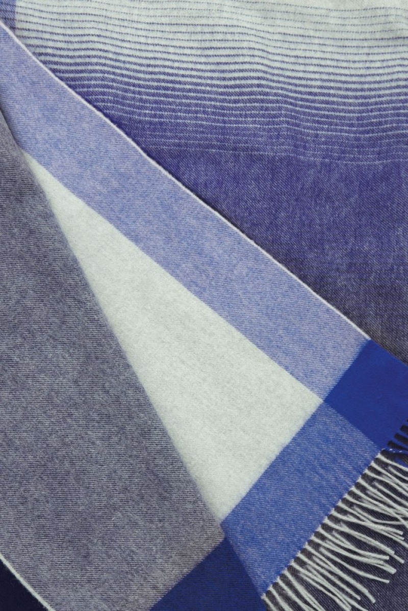 COS Checked Lambswool And Cashmere Blanket Bleu | 921374-JCX