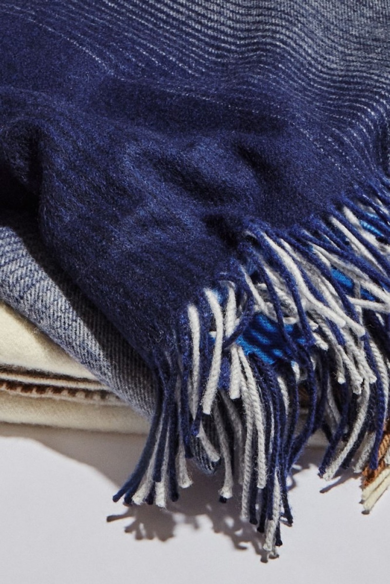 COS Checked Lambswool And Cashmere Blanket Bleu | 921374-JCX