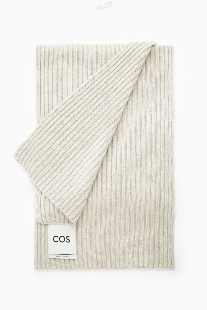 COS Chunky Nervuré Pure Cashmere Scarf Off-White | 975082-YOD