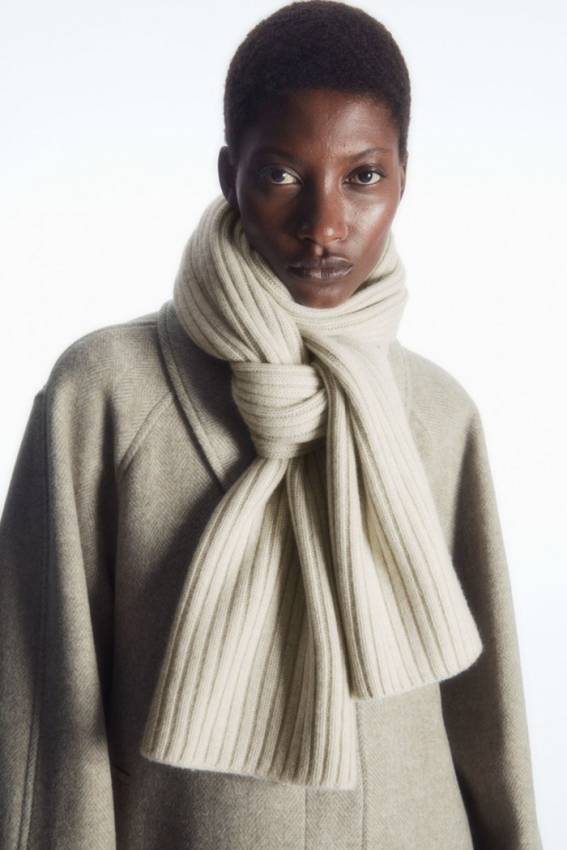 COS Chunky Nervuré Pure Cashmere Scarf Off-White | 975082-YOD