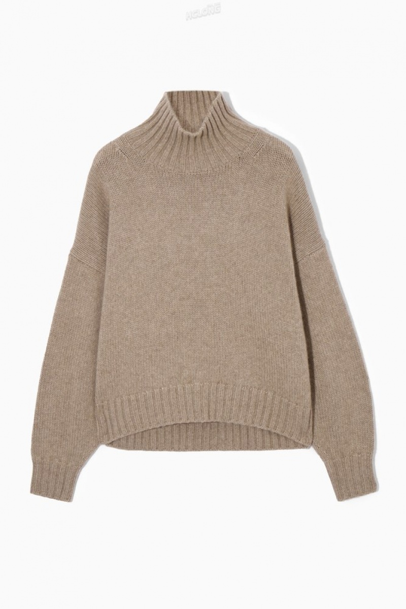 COS Chunky Pure Cashmere Turtleneck Jumper Plum | 386027-ZMJ