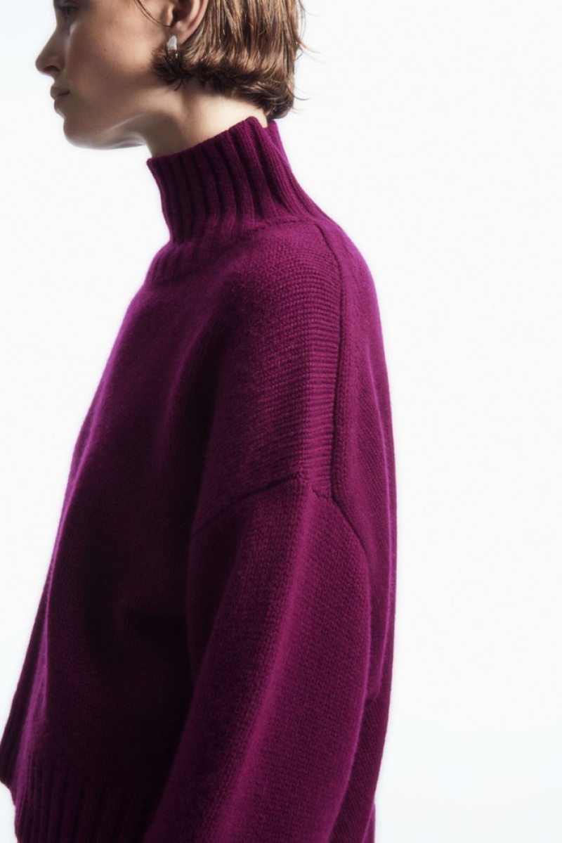 COS Chunky Pure Cashmere Turtleneck Jumper Plum | 364825-JFL