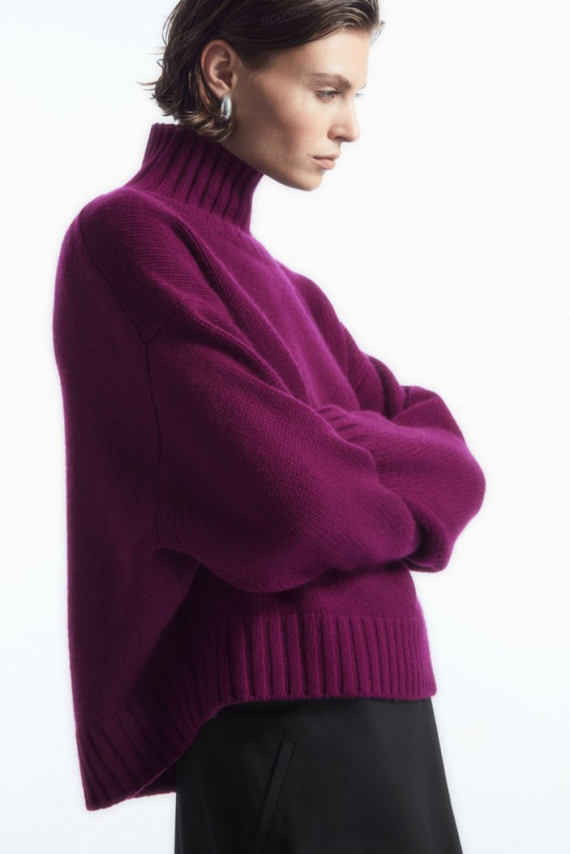 COS Chunky Pure Cashmere Turtleneck Jumper Plum | 364825-JFL