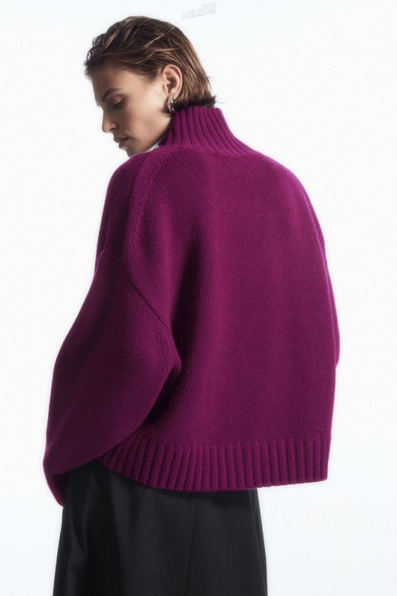 COS Chunky Pure Cashmere Turtleneck Jumper Plum | 364825-JFL