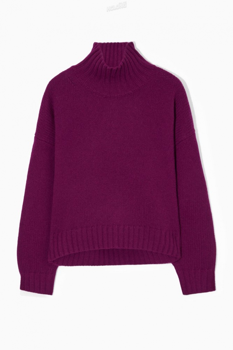 COS Chunky Pure Cashmere Turtleneck Jumper Plum | 364825-JFL