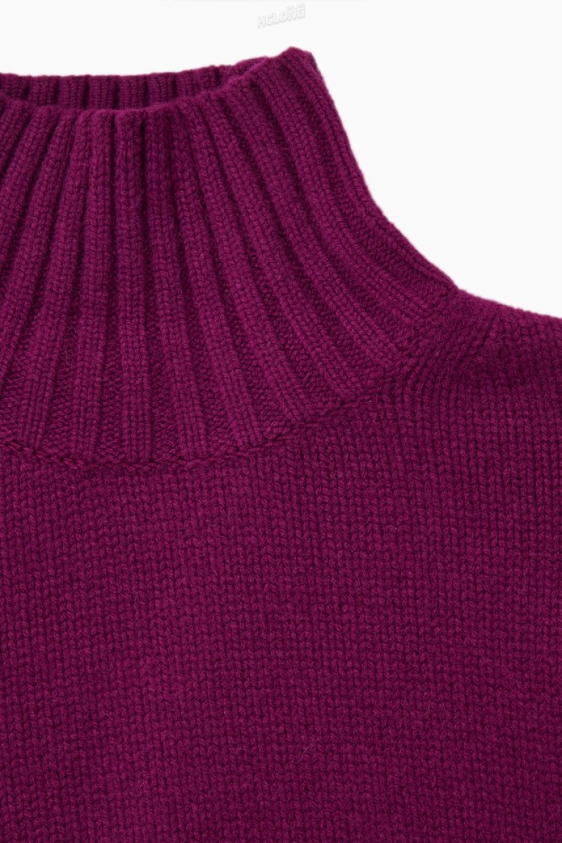 COS Chunky Pure Cashmere Turtleneck Jumper Plum | 364825-JFL