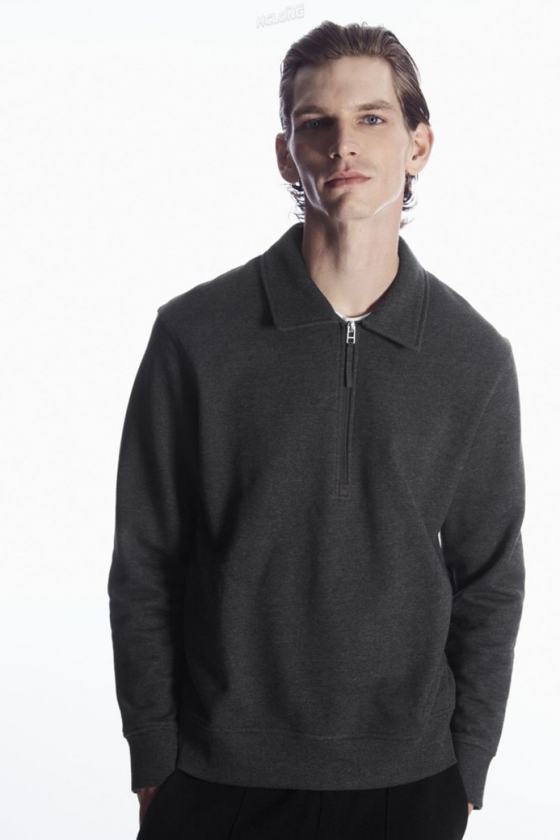 COS Collared Half-Zip Sweatshirt Grise | 893207-CYL