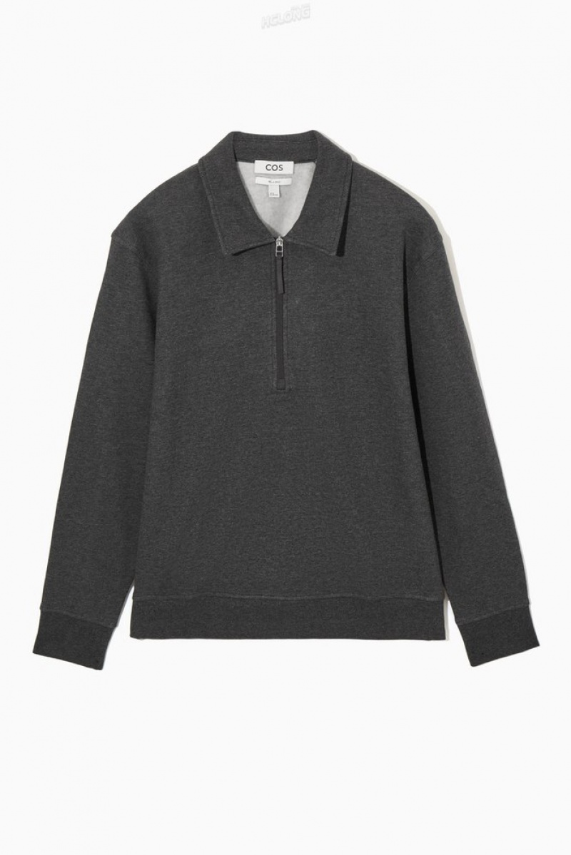 COS Collared Half-Zip Sweatshirt Grise | 893207-CYL